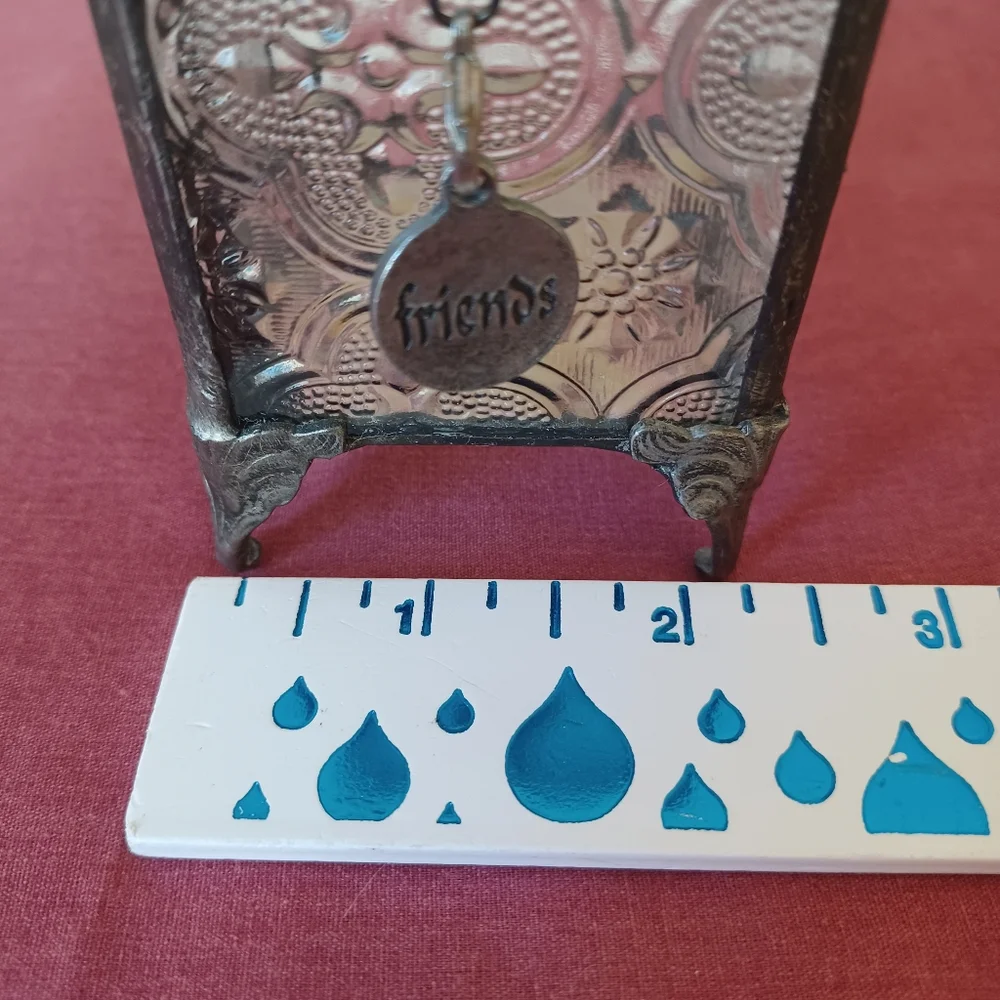 J Devlin Jewelry Keepsake Trinket Box Glass & Metal Friends Charm Vintage 2000